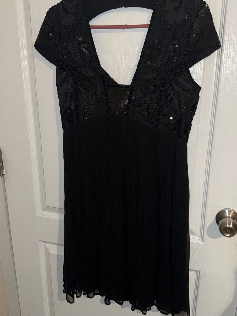 French Connection Black V-Neck Beaded Mini Dress